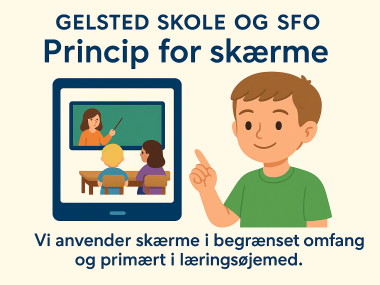 Viser en dreng og en skærm og tekst hvor der står princip for skørme